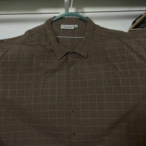 Ossomani Men's 7XB Short Sleeve Button Up Shirt Brown and White 100% Cotton - Picture 3 of 8